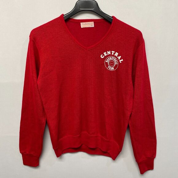 Vintage Cresland & Rayon Men Sweater Size Medium 70s Central Basketball M242 -25 - Picture 1 of 16